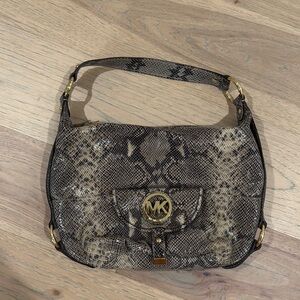 Michael Kors Black and Tan Shoulder Bag with Snake Print
